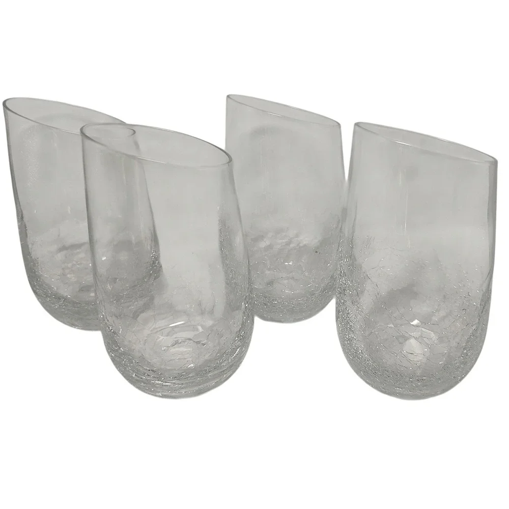 Pier‎ 1 Crackle Glass Tumblers Angled Slant Rim Highball Six Inches Set of Four